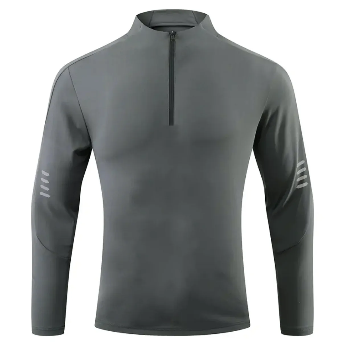 New men's sports T-shirt breathable long sleeve running cycling clothes track and field training round neck zipper Tee Tops men