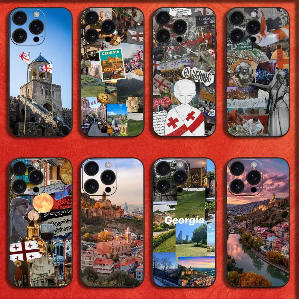 Funda de teléfono de estética Georgia para iPhone 17,16,15,14,13,12,11,Pro,Max,Plus,E,SE4,Air,Mini cubierta negra