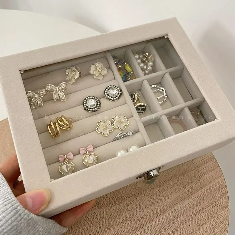 

Fashion Velvet Jewelry Box Organizer Jewelry Display Case with Glass Cover Earrings Ring Bracelet Carrying Cases Necklace Holder