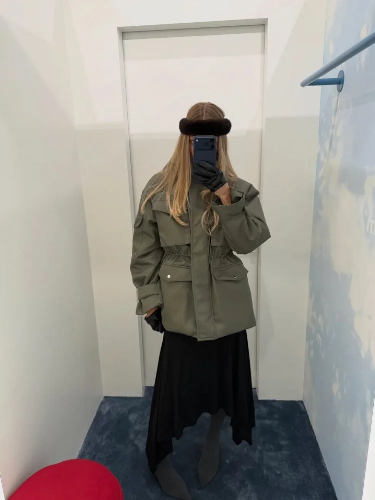 

Уличные куртки с тонкой талией, женские куртки с воротником-стойкой, длинными рукавами и карманами на молнии, женские пальто, топы, 2026, весенне-осенняя женская верхняя одежда