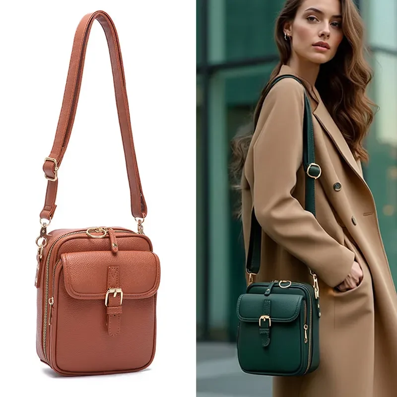 Double Layer Large Capacity Women Crossbody Messenger Bags Vintage Women's Bag with Card Holder Versatile Practical Shoulder Bag