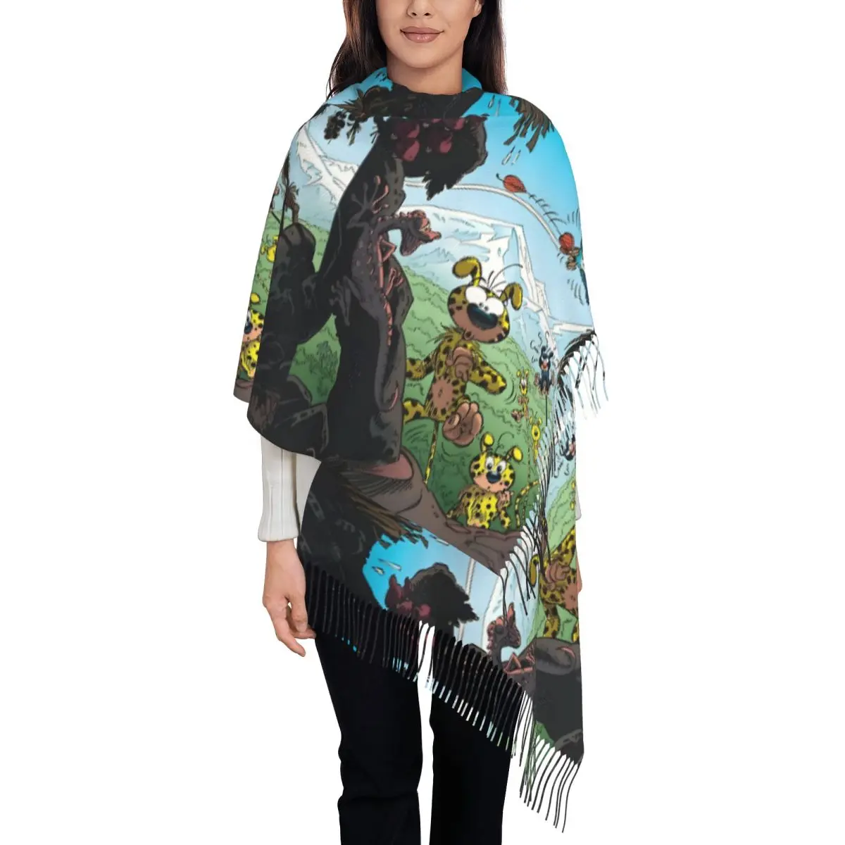 

Comic Marsupilami Tassel Scarf Women Soft Friends Shawls Wraps Female Winter Scarves
