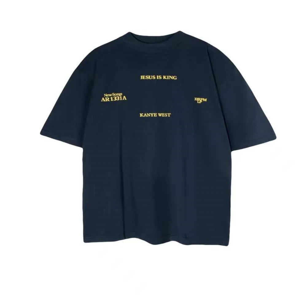 2024 Navy Blue Kanye West New Songs Tee Men Women Hip Hop Jesus Is King T-shirt Loose Fit Tops Short Sleeve