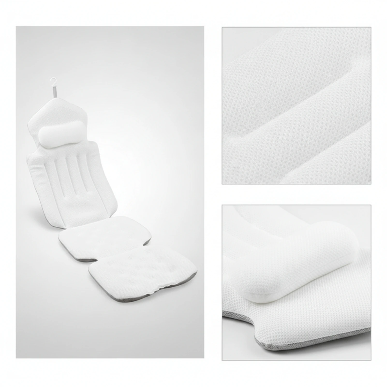Bathtub Reclining Cushion Ergonomic Bath Cushion with Headrest Bath Pillow with Headrest Breathable Hanging for Adults