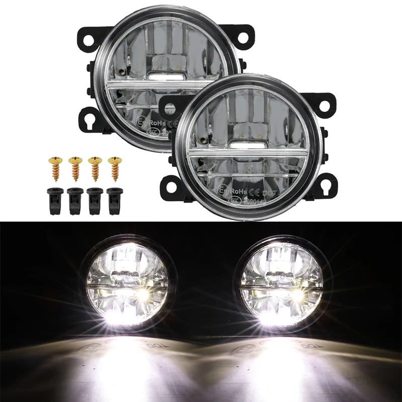 Luces LED antiniebla delanteras para coche, lámpara blanca de conducción diurna para Honda Focus Fiesta Peugeot Citroen 4F9Z15200AA, 90mm, 1 par