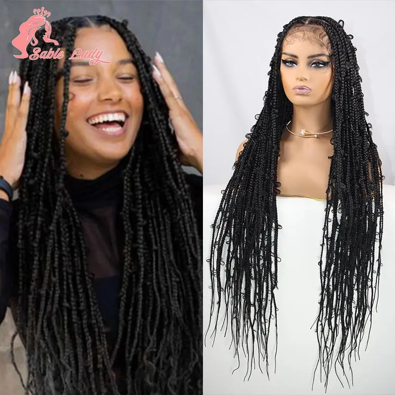 Sintético laço trançado perucas para mulheres negras, tranças borboleta, Box Braid perucas, Liquidação de 36"