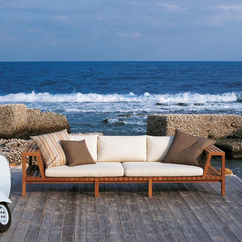 Outdoor Rattan Sofa Terrace Solid Wood Chair Courtyard Homestay Nostalgic Style Rain Proof and Sun Proof Sofa Set Furniture