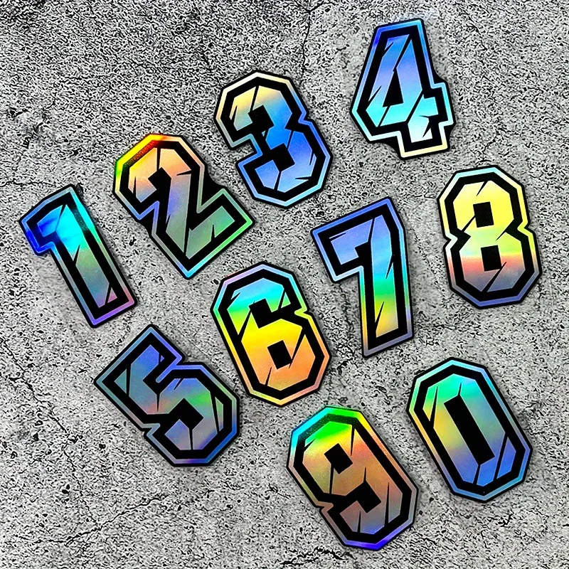 1PC Holographic Racing Number Car Stickers, 0-9 Colorful Digit Decals for Car Body/Window, Add Sporty Vibe to Your Automobile