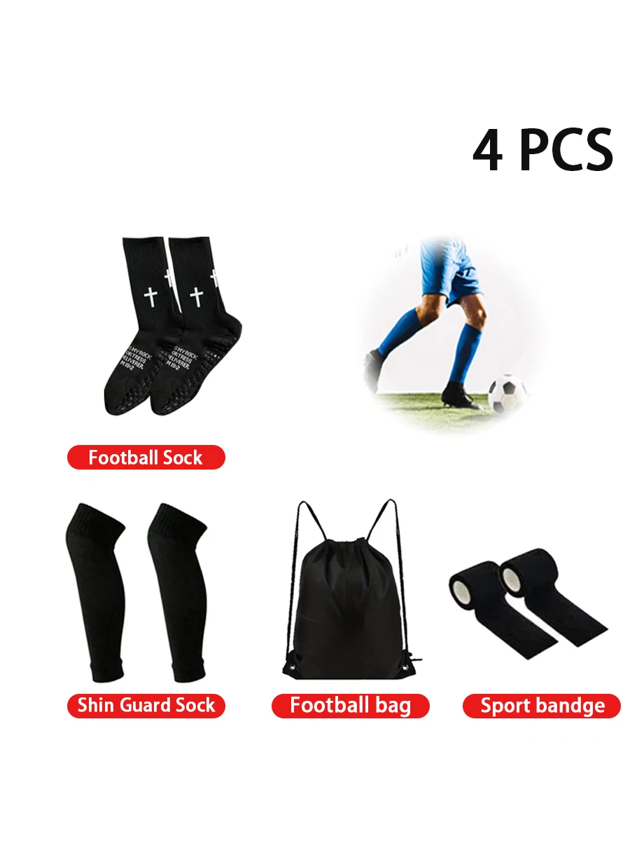 

Набор из 4 предметов для мужчин и женщин, игровые тренировочные спортивные нескользящие футбольные носки, прочные спортивные бандажные носки, сумка для мяча на шнурке