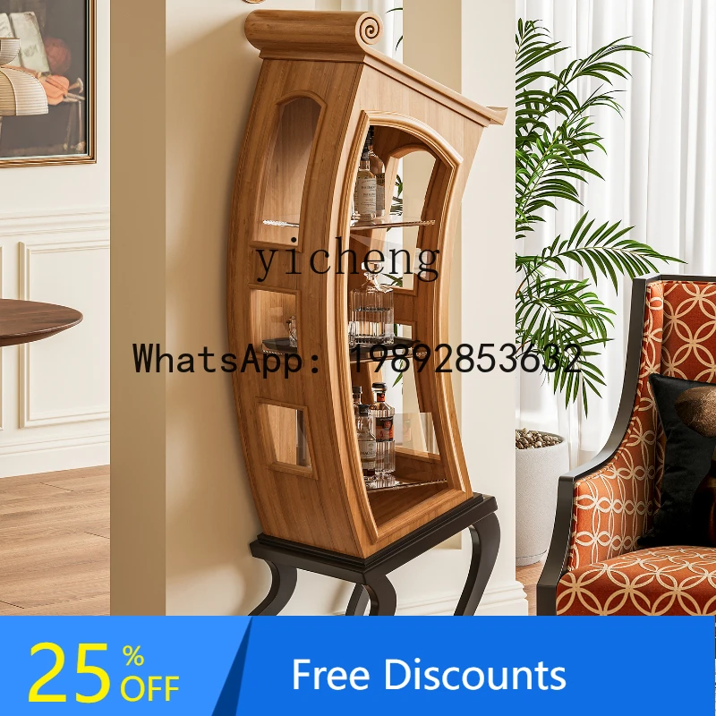 solid wood dancing wine cabinet household high-end light luxury display cabinet storage rack against the wall