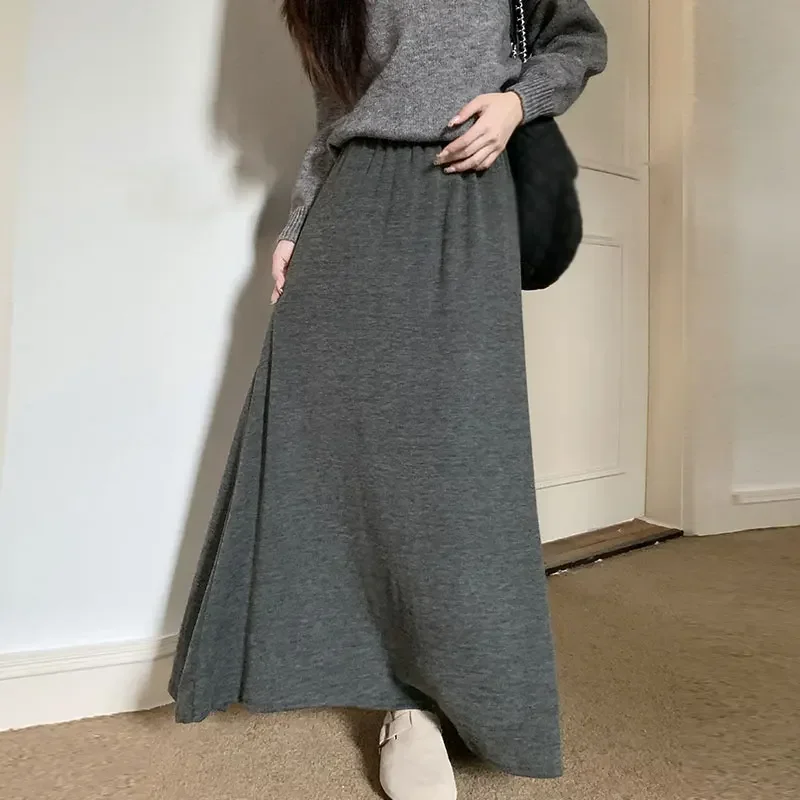 

Korean Style High Waist Gray Long Mermaid Skirts Women Loose Cozy Big Swing Black Maxi Skirt