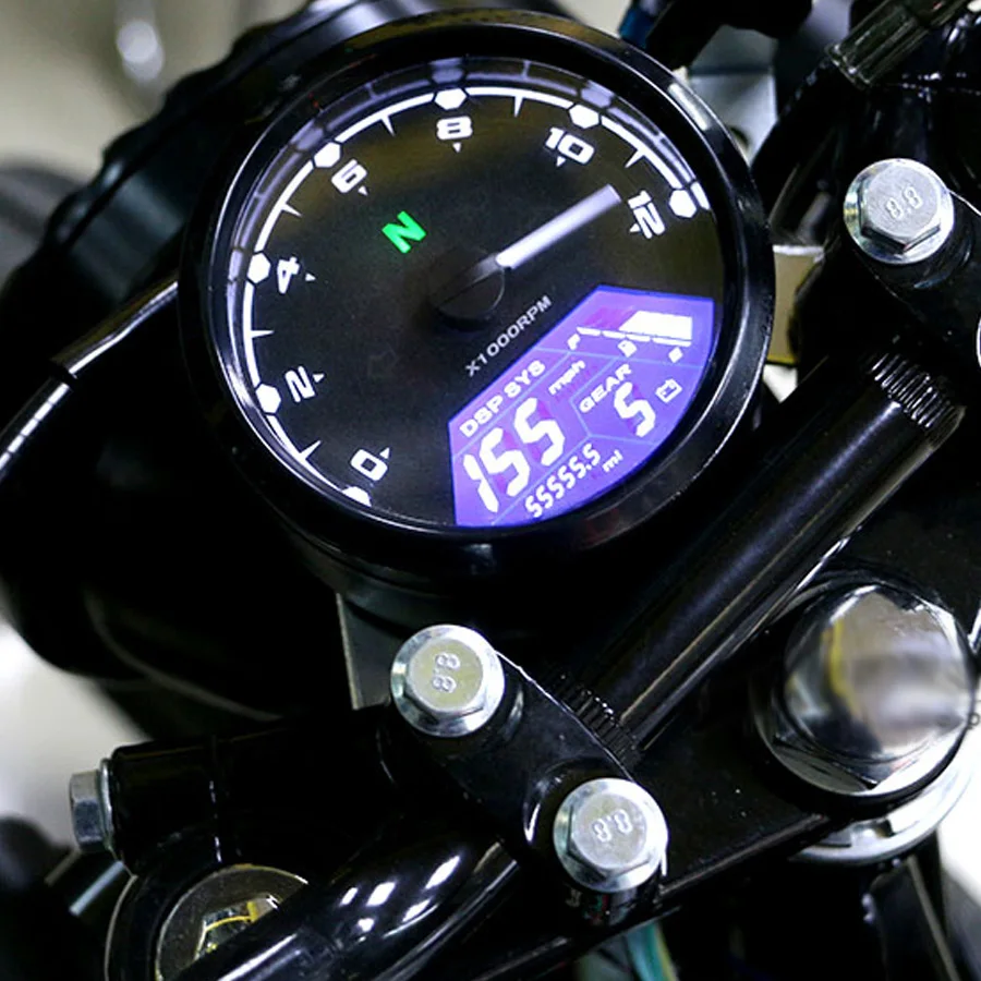 Motorcycle Multi-function LCD Digital Odometer Tachometer Speedometer 12000RMP Gauge Speed Fuel Meter Cafe Racer 2/4 Cylinder