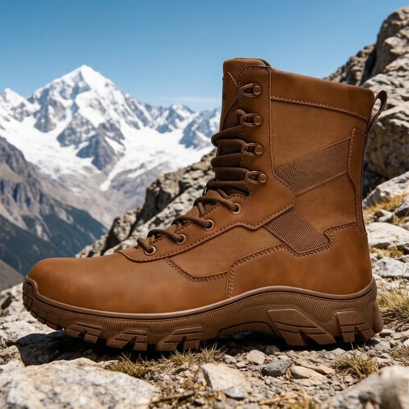 Men Tactical Boots Lace Up Waterproof Hiking Boots Anti-slip Durable Mountaineering Climbing Shoes Outdoor Field Training Boots