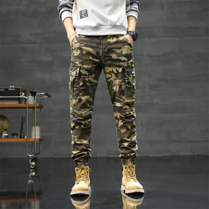 New Korean Style Streetwear Cargo Pants Men Slim Fit Cotton Stretch Jogger Male Red Camo Casual Trouser Camouflage Fashion Trend