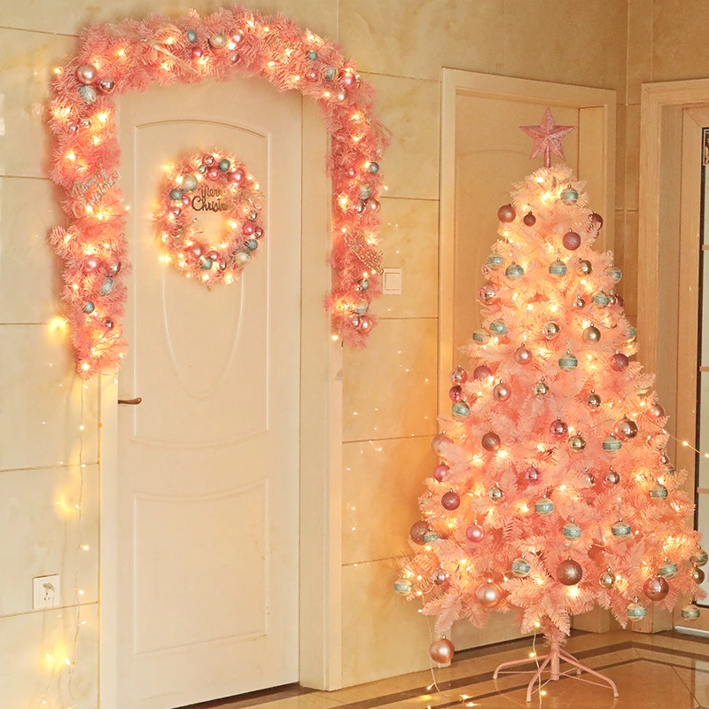 2023 Pink Christmas Rattan Shining New Year Tree Holiday Creative Gift Party Home Decoration Can Office Mall Hotel Customized