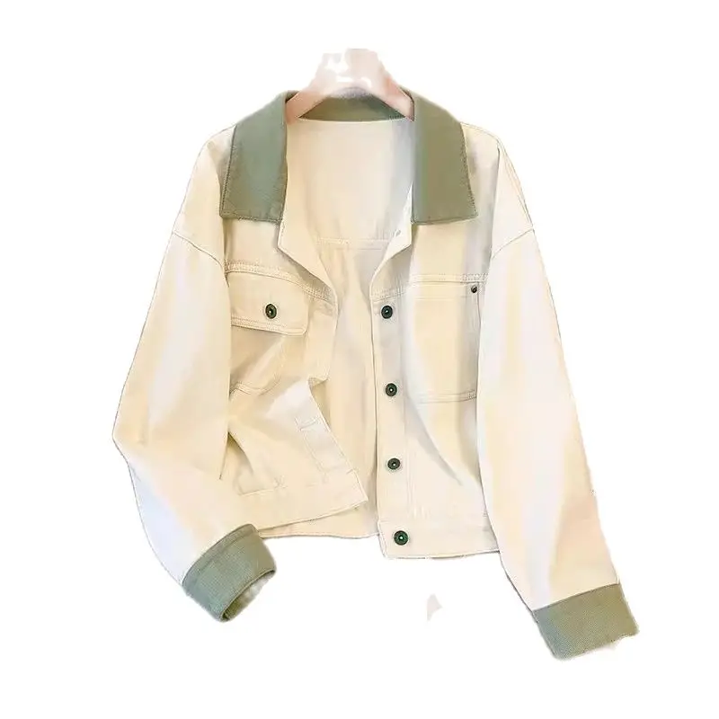 Chaqueta de mezclilla de empalme de gama alta para mujer, chaqueta de estudiante Retro, top suelto y versátil Popular, primavera y otoño, nuevo, 2024