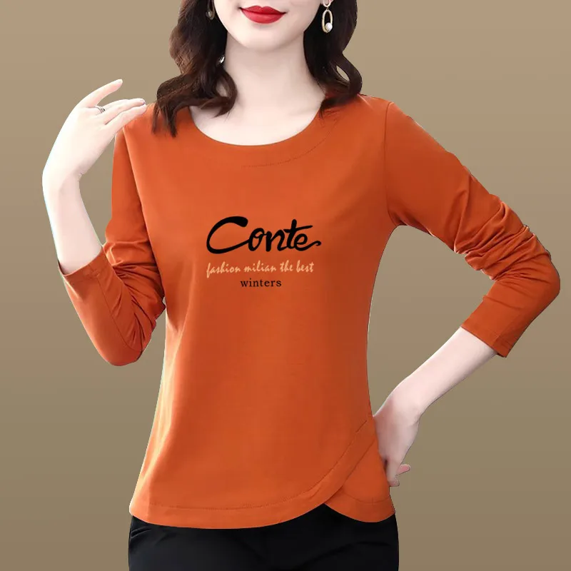 Schmal geschnittenes, langärmliges, rundhalsiges Baumwoll-T-Shirt für Damen, lässiges Basic-Unterhemd, koreanischer Stil, Herbst/Winter, Neu eingetroffen