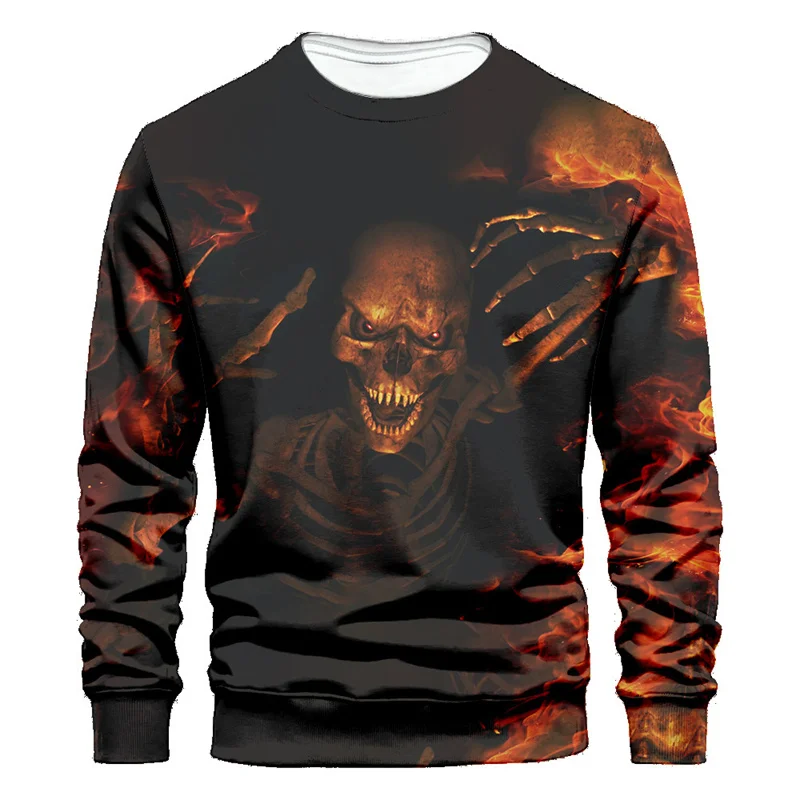 Felpa con grafica teschio Horror Trend primavera manica lunga O collo felpa con cappuccio stampata in 3D moda Streetwear pullover oversize da uomo