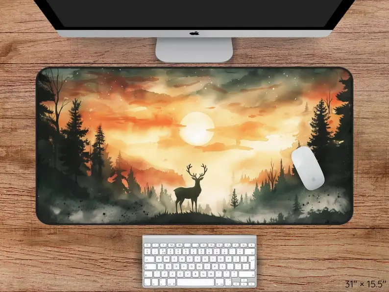 Forest Deer Desk Mat, Non-slip and Waterproof Gaming Mouse Pad,office and Gaming Desk Decoration Mat,a Perfect Gift for Friends.