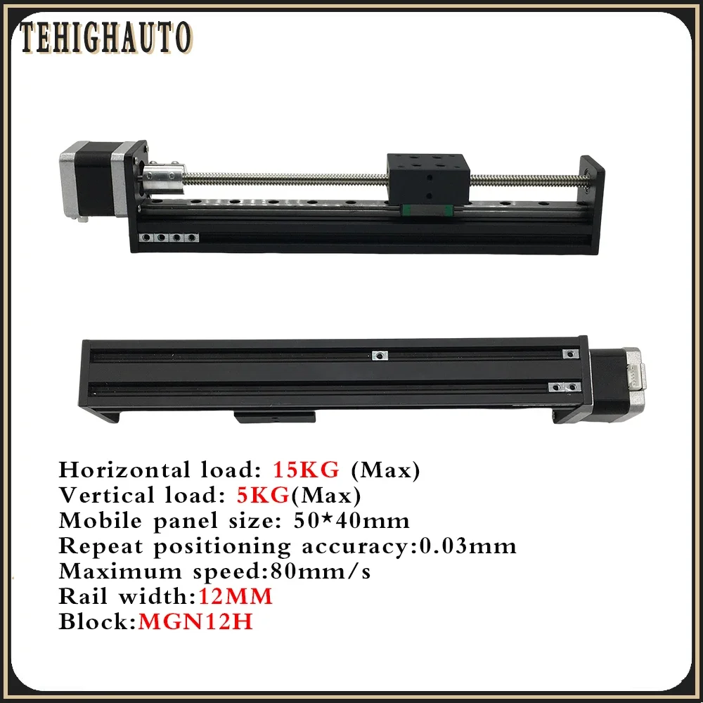 Mini Precision Stroke T-type Sliding Table 50~300mm Stroke 2-8mm Pitch Linear Guide Self Lock NEMA17 0.28Nm 0.7Nm Stepper Motor