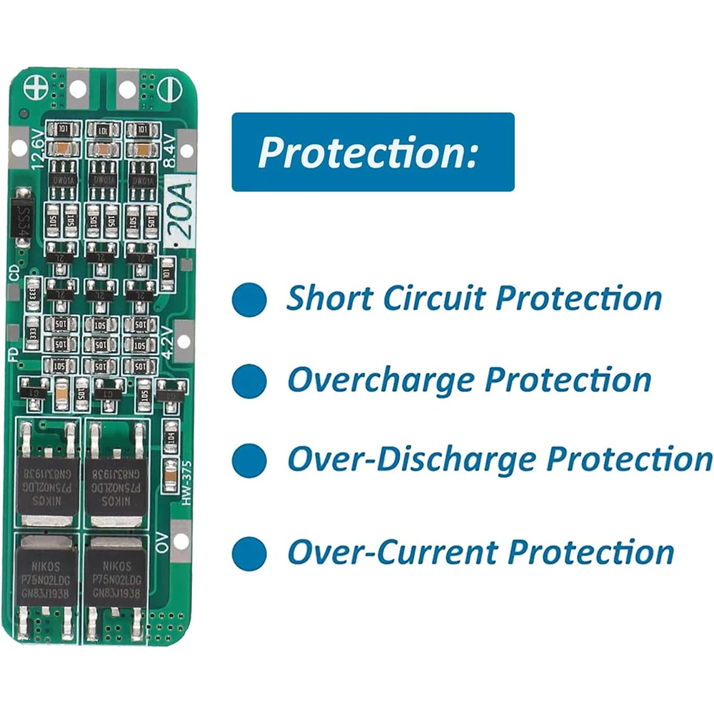 3S 20A BMS 18650 Li-ion Lithium Battery Charger Module BMS Protection Board PCB 11.1V 12V 12.6V Module Over-Discharge