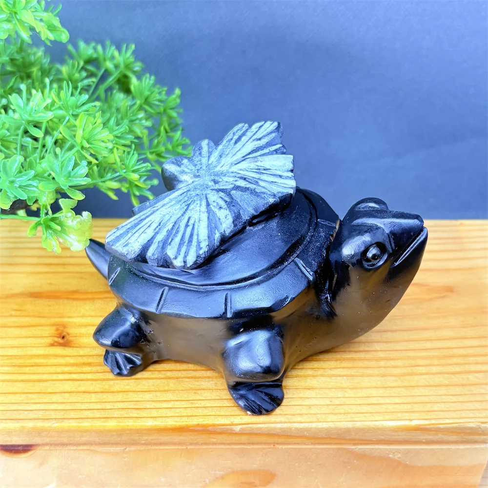 Natural Gemstone Chrysanthemum Stone Exquisitely Carved Tortoise Hand-polished Three-dimensional Flower Animal Home Decoration