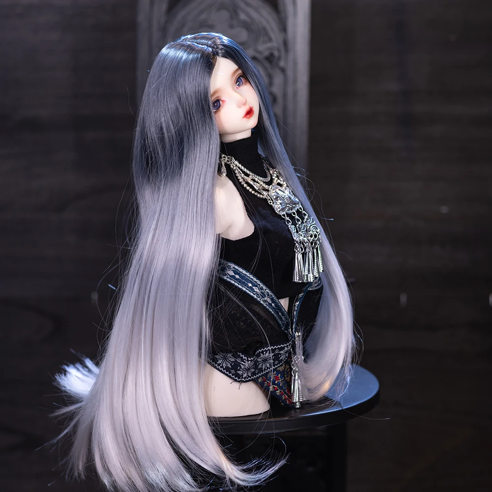 Peruca bjd 1/3 1/4 1/6, peruca de boneca bjd, cabelo longo e liso, acessórios de boneca bjd, tinta preta e branca, peruca sintética