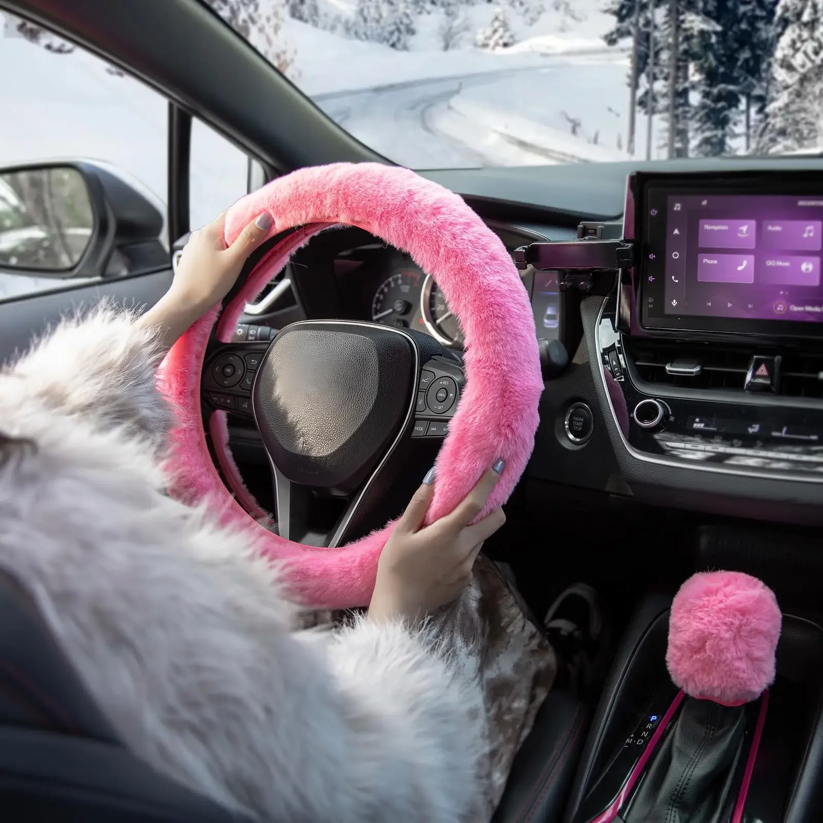 Heated Ultra Soft Fluffy Steering Wheel Cover For Winter Warm 3pcs/Set, for Women's Car Interior Accessories Universal Amagi