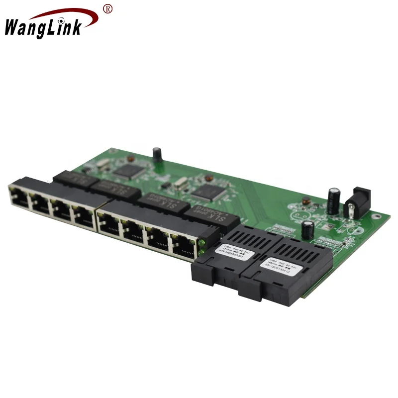 Wanglink Gigabit  Reverse POE Switch 8 RJ45 2 SC Fiber Media Converter Fiber Optical UTP Port PCBA