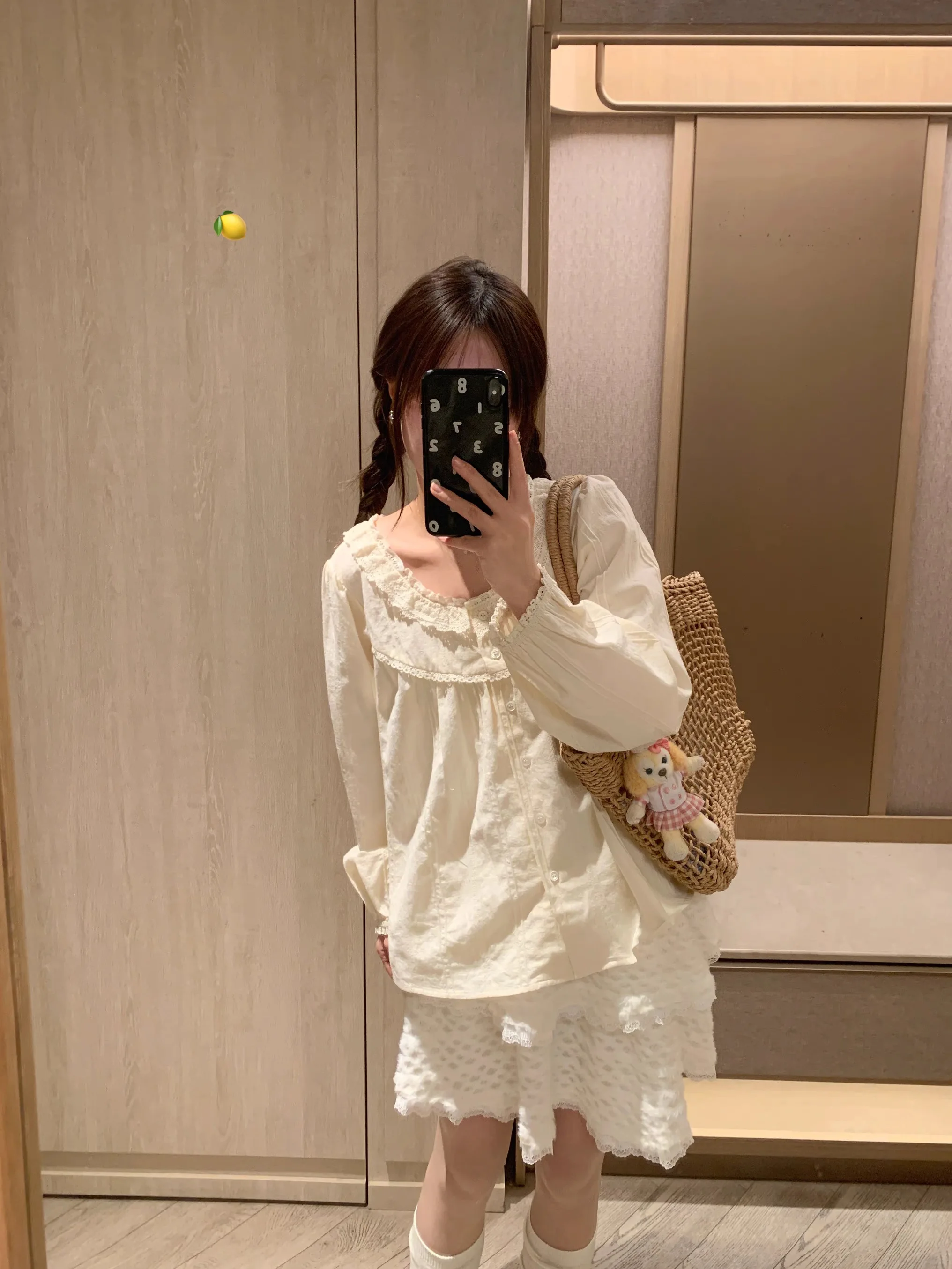 

Новая весенняя блузка с длинным рукавом, кружевной отделкой и вставками, свободного кроя, из чистого хлопка, дышащая, в стиле «сладкий лотос»