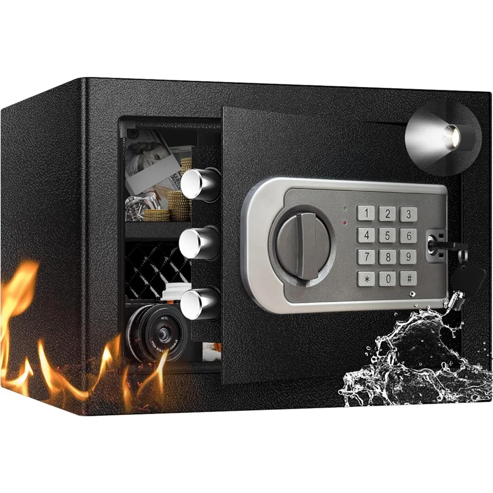 

Компактный домашний сейф YAYAG — огнестойкий и водонепроницаемый ящик для документов на 1,2 кубических ножках с подсветкой, цифровой клавиатурой, ключом и Sil