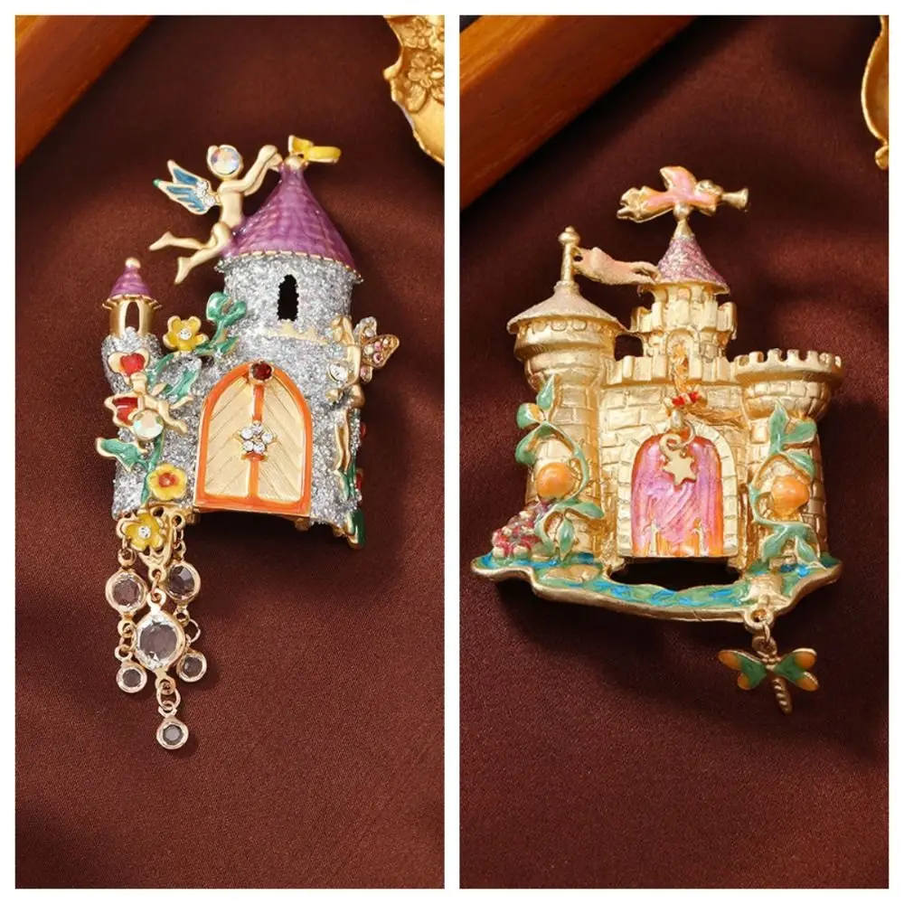 Classic Vintage Palace Fantasy Castle Pins Metal Party Jewelry Building Enamel Brooches Luxury Gift Pendant For Women Men