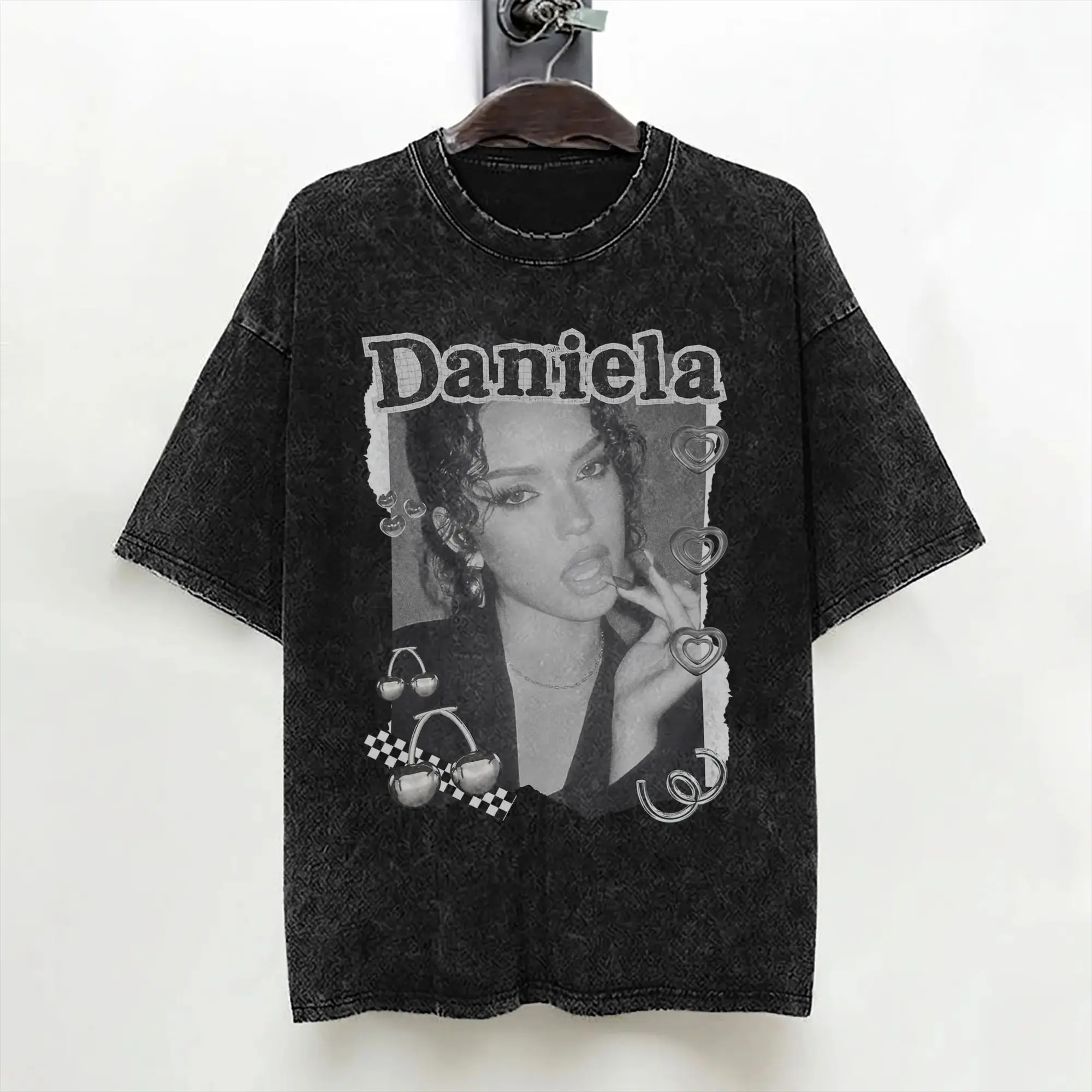 Daniela Katseyes Kpop Girl Group T Shirt Washed Short Sleeve T-Shirts  Retro for Men Women Streetwear Graphic Printed Tee Shirt