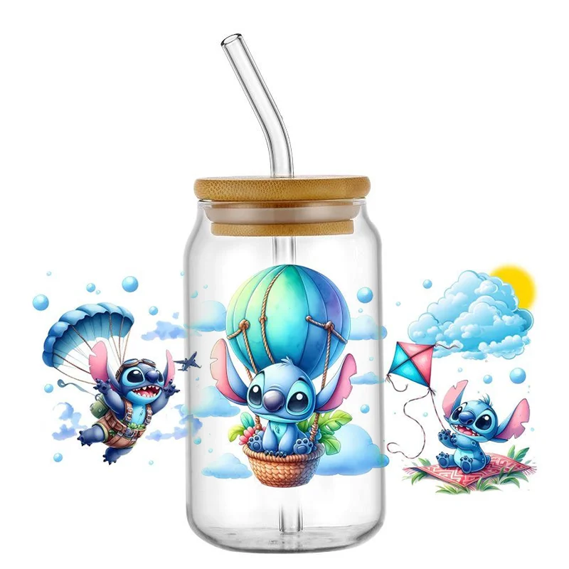 Miniso Cartoon Travel Stitch UV DTF Sticker for 16oz Cups Can Wrap Transfer Decals Sticker Custom Labels DIY Logo Selfadhesive