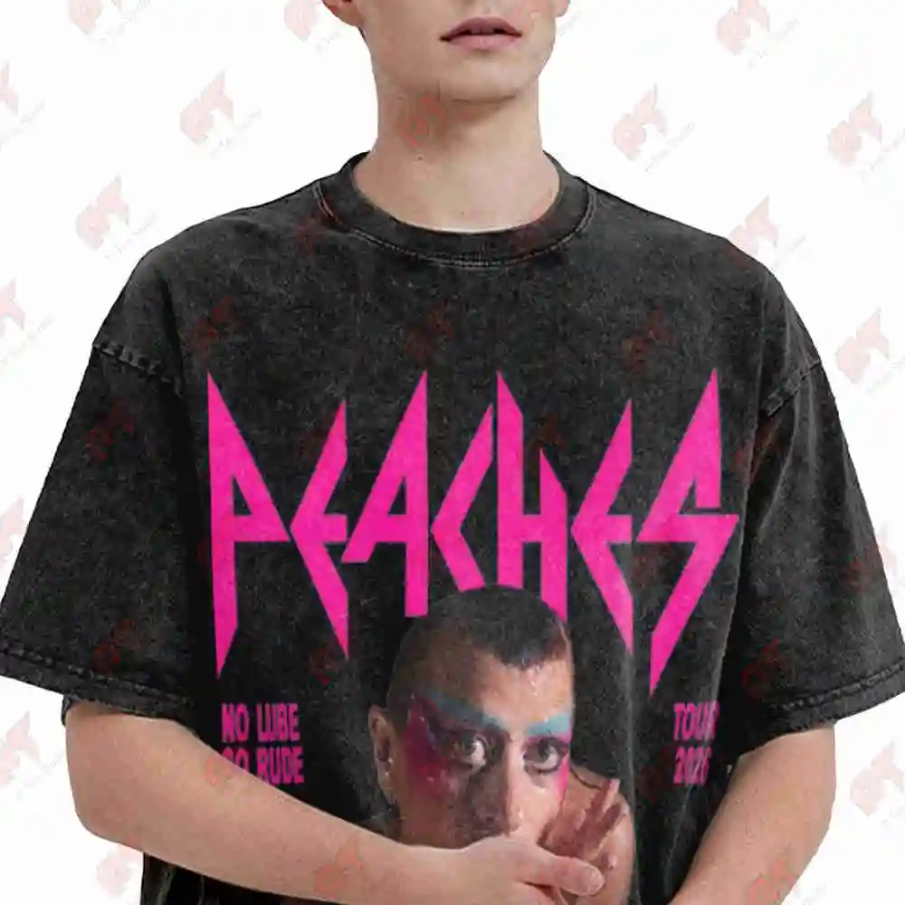 Peaches No Lube So Rude Tour Vintage Washed Tee Pure Cotton T-Shirt