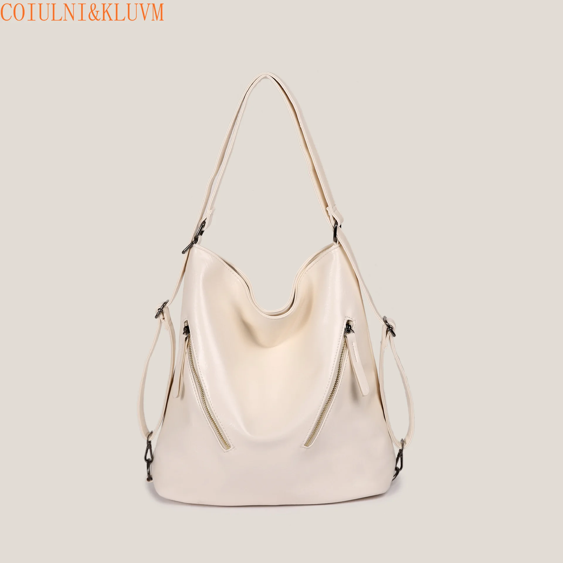 【COIULNI&KLUVM】Autumn and winter niche multi-function tote bag 2024 new shoulder bag zipper handbag soft leather backpack women