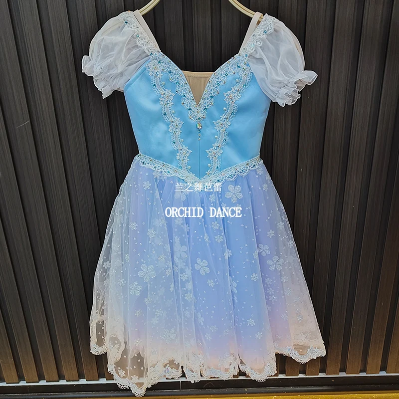 BT2507032 High Quality Custom Size Kids Girls  Ballet Dance Performance Wear Gilsay Blue Long Romantic Tutu Dress