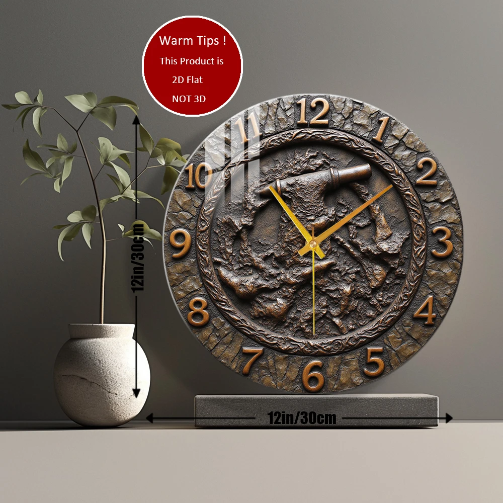 Tempered Glass Wall Clock Clock Face With Hammer Suitable For Wall Decor or Tabletop Display Anywhere