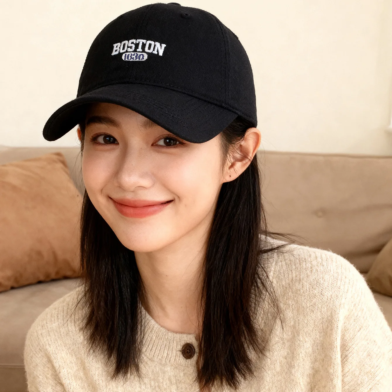 New face hat sweet girl BOSTON embroidered cap Korean version universal curved brim trendy baseball cap shade