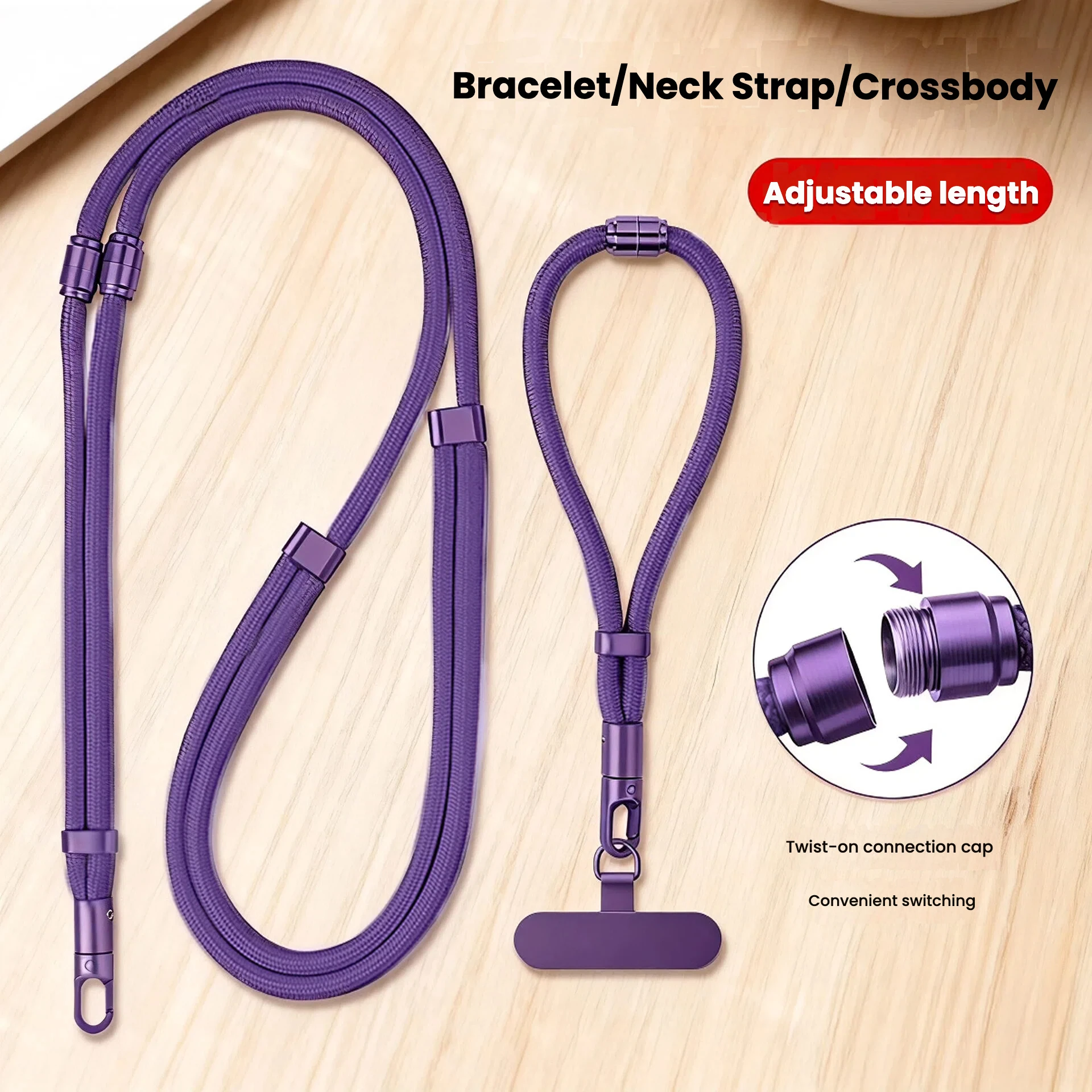 

Universal 3-in-1 Adjustable Phone Lanyard Crossbody Necklace Strap Phone Case Long Hanging Rope with Clip Anti-Lost Durable and