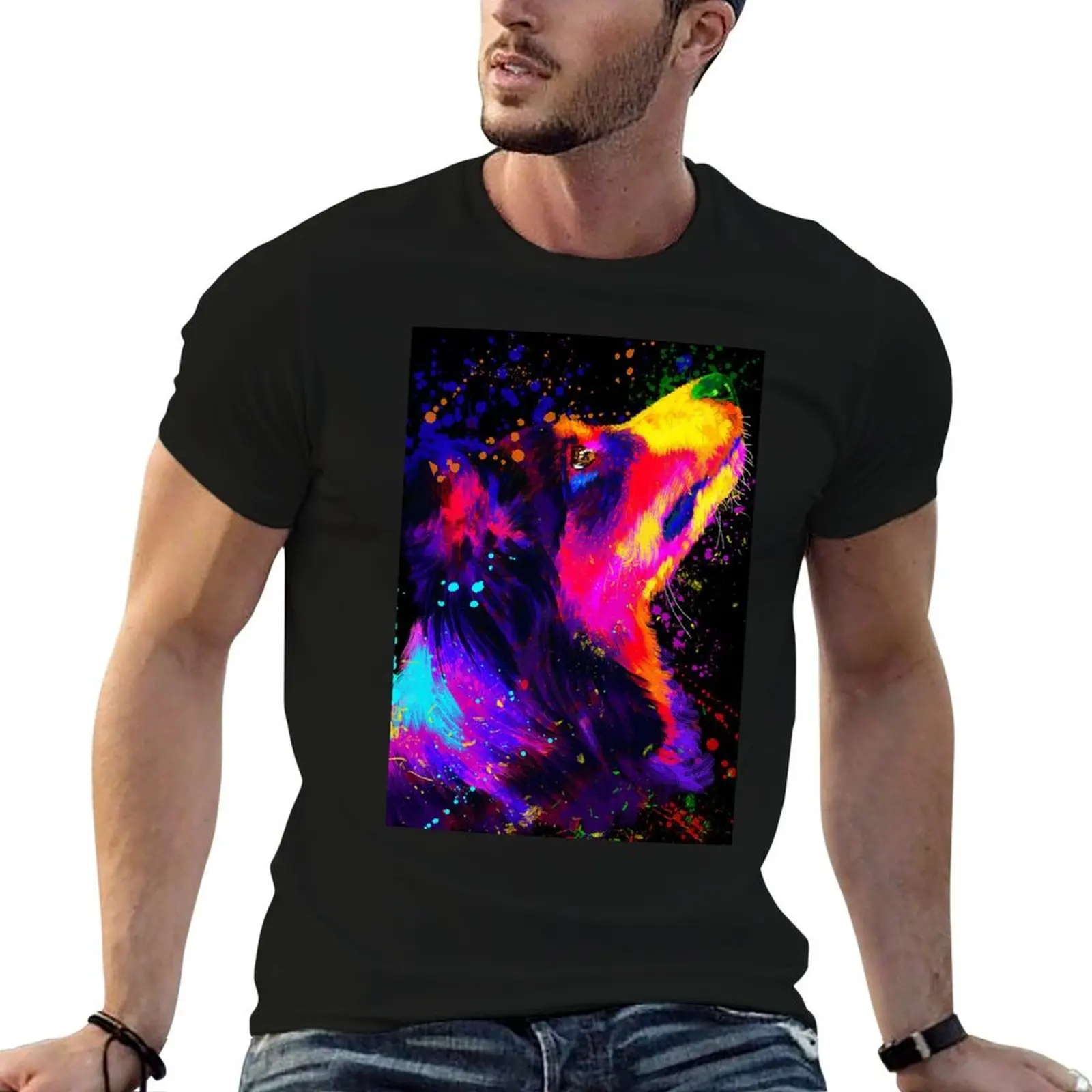 Border Collie Splash dog lover T-Shirt men t shirt cotton 100% funny t shirts cotton essential t shirt T-shirt
