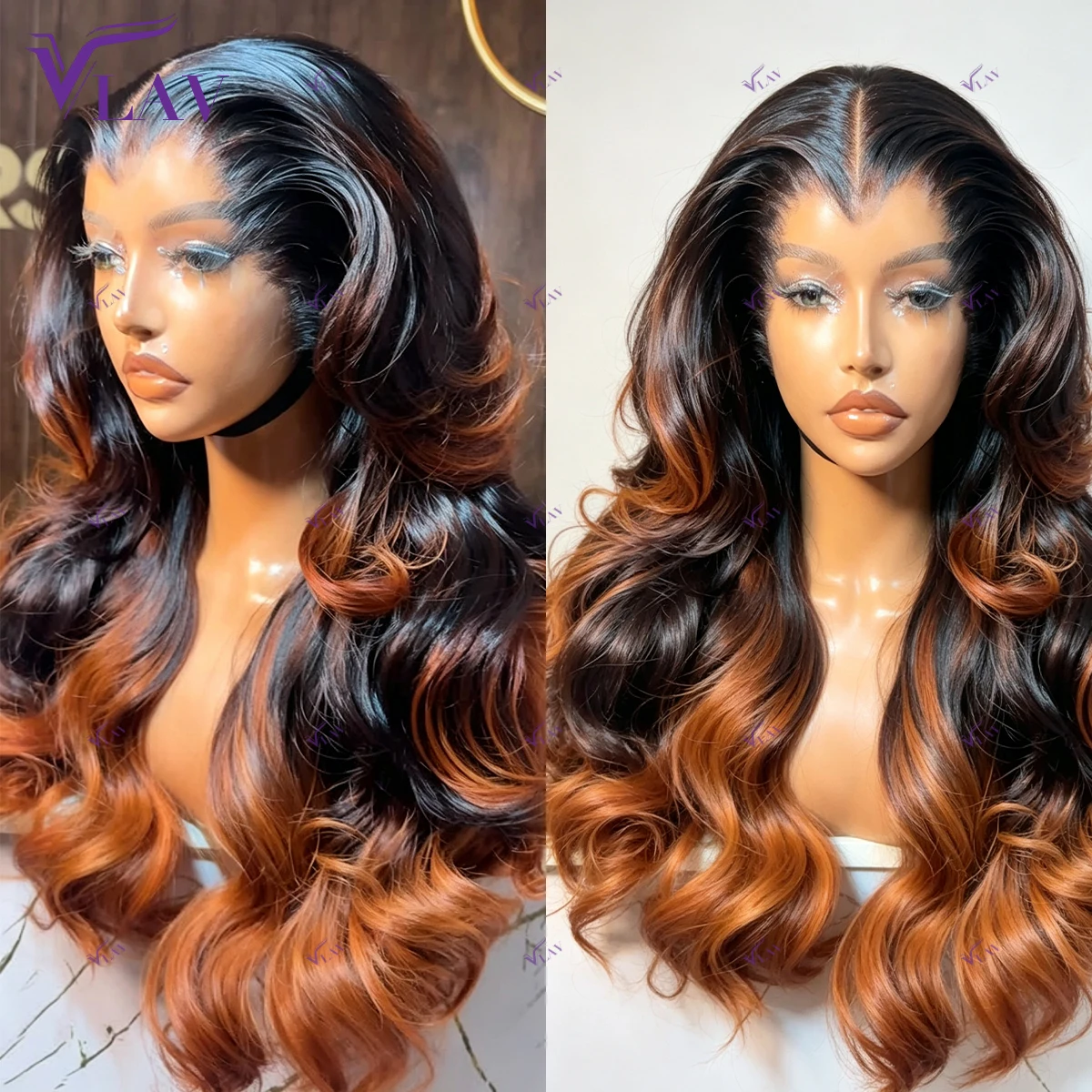 Body Wave Highlight 1B/350 Ginger Color Glueless Wigs 100% Human Hair 13x6 HD Lace Frontal Wig Preplucked 360 HD Full Lace Wigs