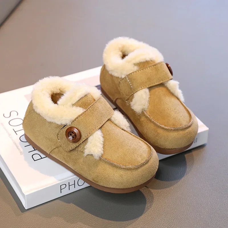 

Зимние противоскользящие ботинки для девочек на флисовой подкладке, теплая детская обувь на мягкой подошве, зимние короткие хлопковые ботинки до щиколотки для детей 3-10 лет