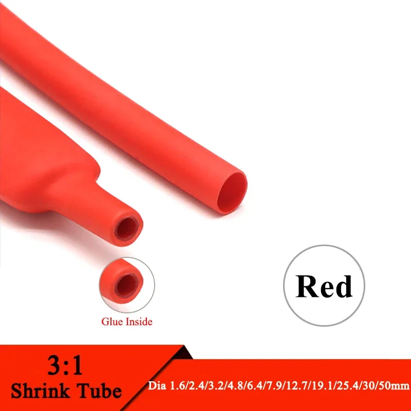 

1M Red 3:1 Heat Shrink Tube With Double Wall Glue Tube Diameter 1.6/2.4/3.2/4.8/6.4/7.9/9.5/12.7/15.4/19.1/25.4/30/39/50mm