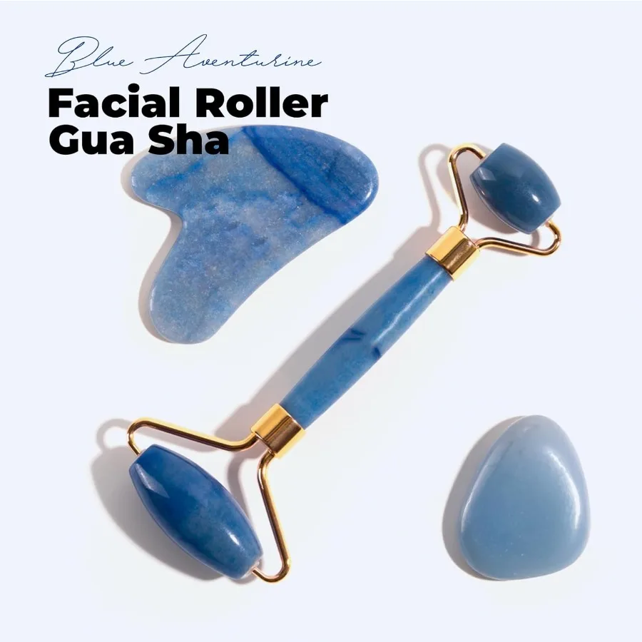 Gua Sha Facial Tools Face Lift Roller สําหรับริ้วรอยธรรมชาติ Skincare เครื่องมือ Jade Roller Guasha เครื่องมือสําหรับ Face Blue Aventurine