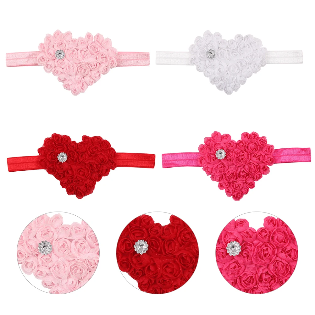 

4pcs Baby Girls Heart Flower Headband Chiffon Hair Band For Newborns Festival Christmas Party Infant Holiday Headdress