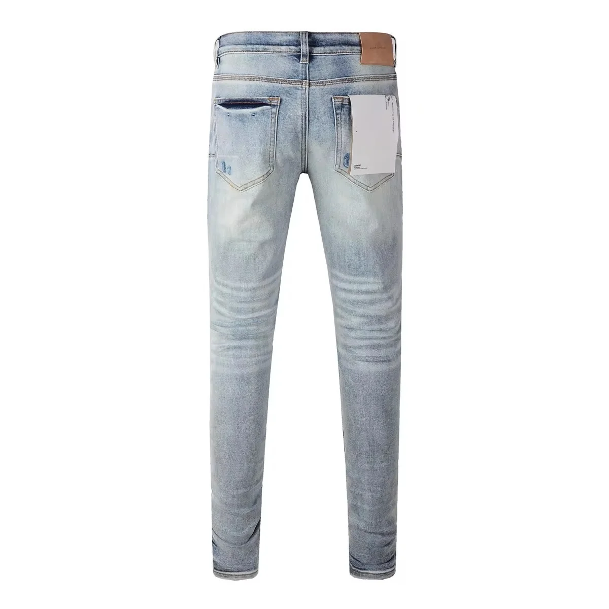 NEW Top Quality Purples Jeans Men High Street Blue Hole Patch Light Color Repair Low Raised Tight Denim brand Pants