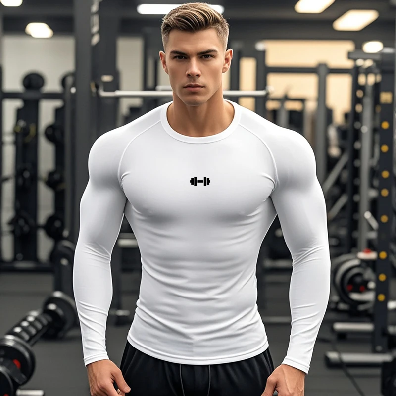 Autumn Tight Elastic Quick Dry Long Sleeves Shirts Mens Basketball Training Clothing Gym Fitness Bodybuilding Muscle T-shirts