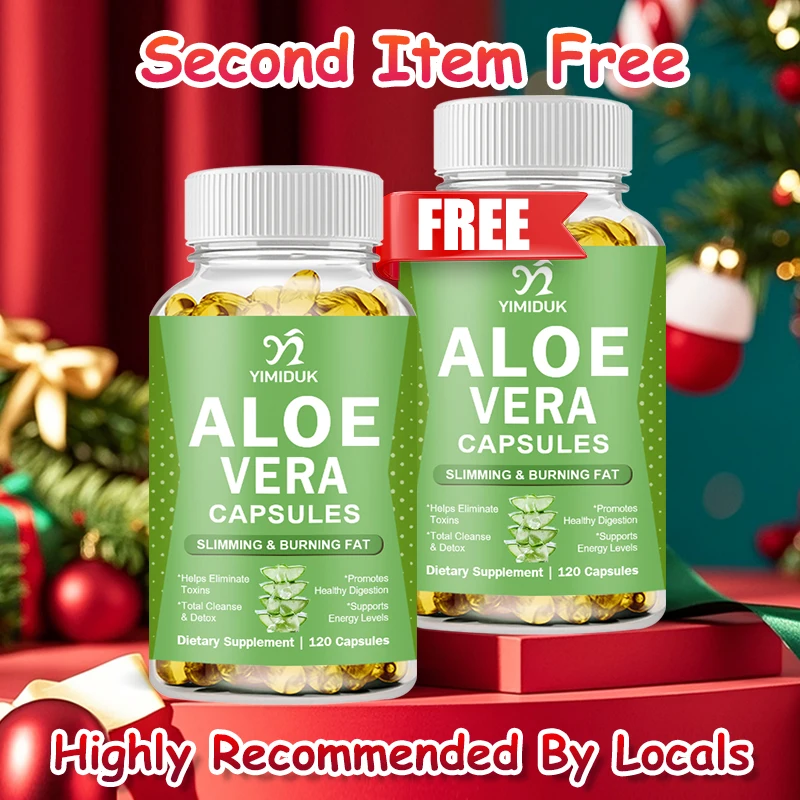 

Aloe Vera Capsules, with Nutrients & Fiber, Support Digestive Health & Natural Detox, Skin Care & Immune System Aid, Non-GMO