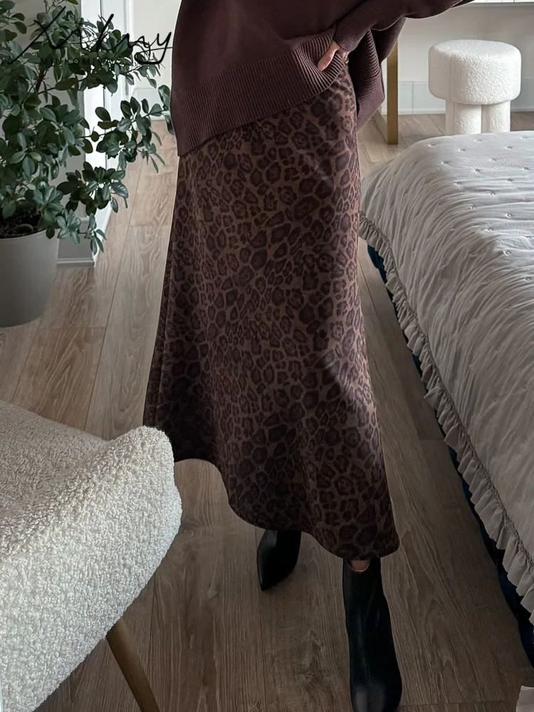 Elegant High-Waist Leopard Print Maxi Skirt for Women